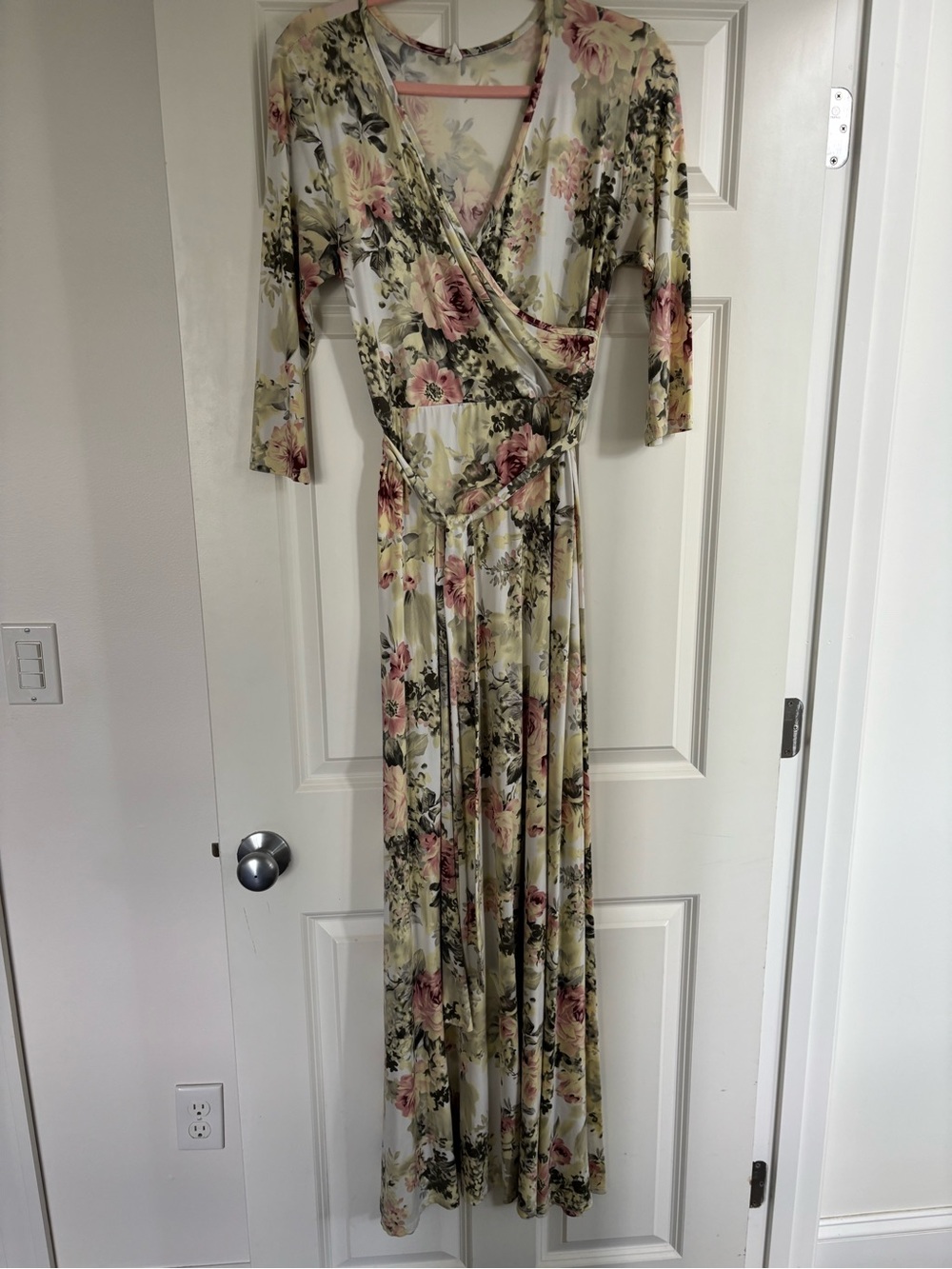Pinkblush Yellow Floral Wrap Maxi Dress with Pink Roses